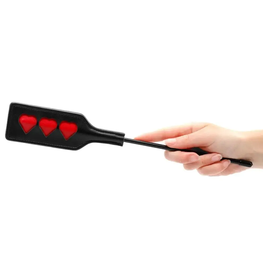 12 Inch Shots Toys Black Leather Small Heart Bondage Crop