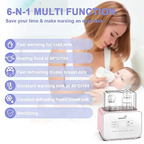 2020 Fast Baby Bottle Warmer Bottle Sterilizer 6-in-1 BPA-Free Baby Food Heater Defrosting Setting Smart Thermostat Warmer for Breastmilk and Formula