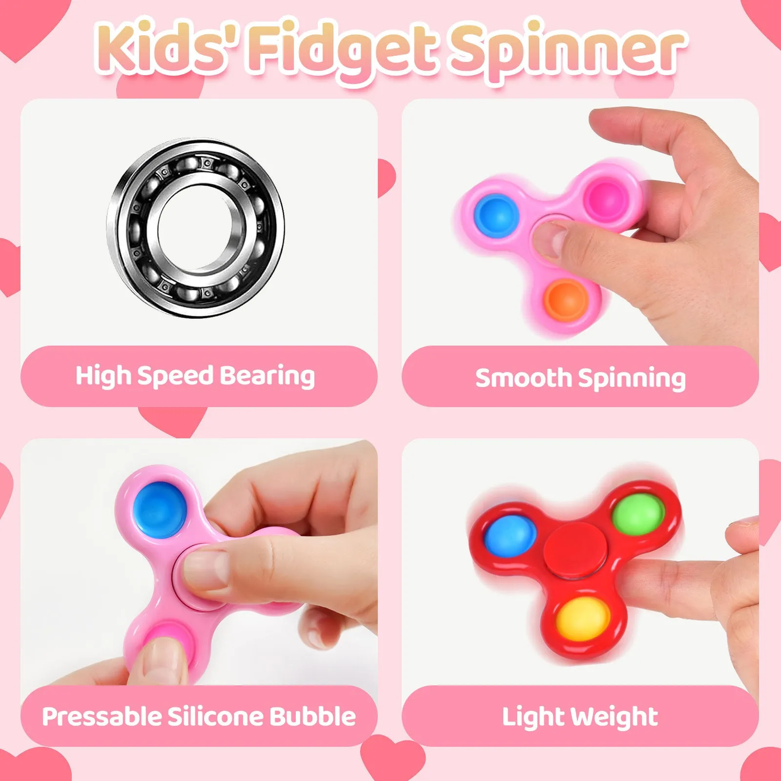 32PCS Assorted Fidget Spinner Stress-Relief Toys with Valentine Cards