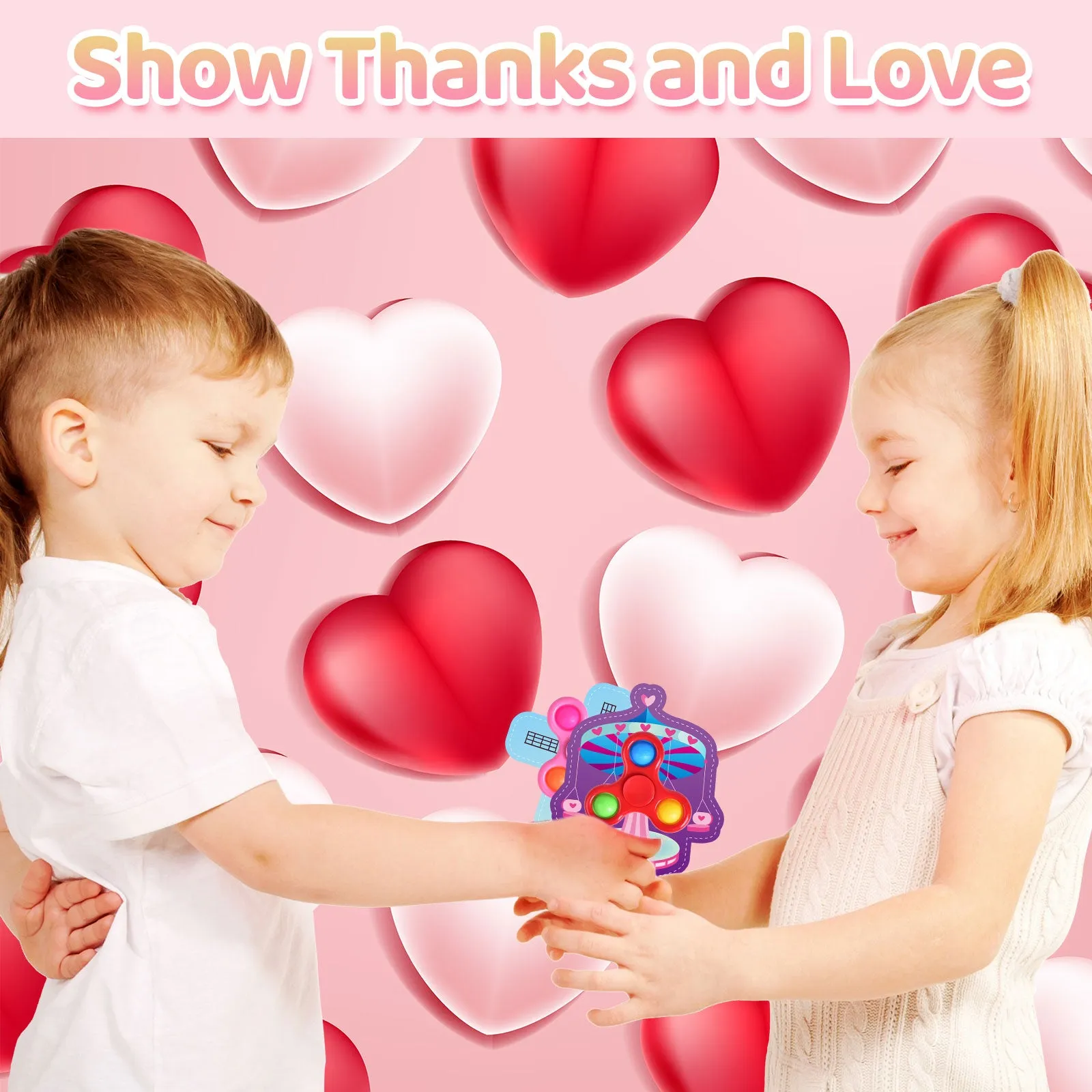 32PCS Assorted Fidget Spinner Stress-Relief Toys with Valentine Cards