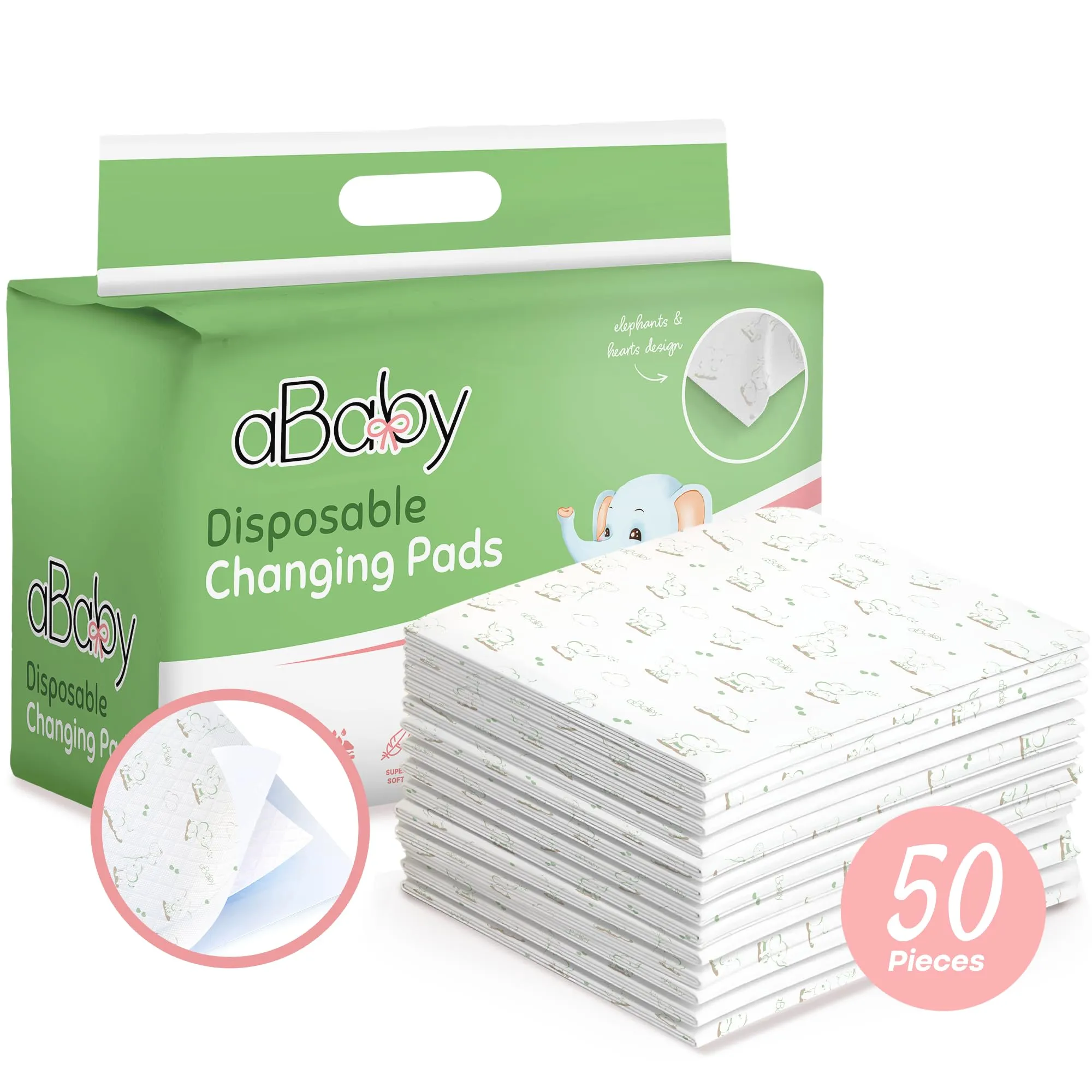 Ababy Disposable Changing Pads for Baby (50 Pack) Super Soft and Ultra Absorbent Baby Changing Pad - Leak Proof Diaper Changing Pads for Stress-Free Baby Diaper Changes