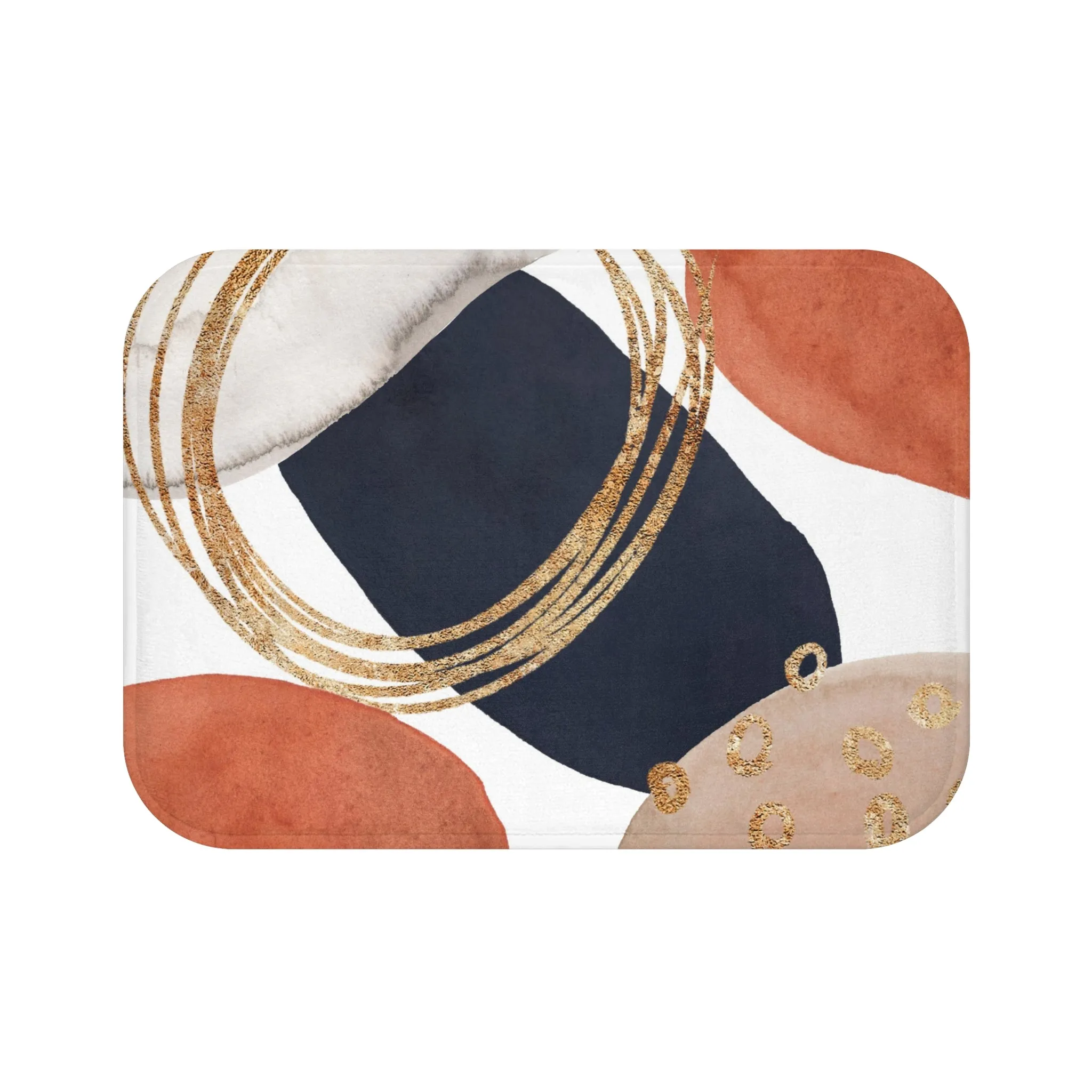 Abstract Bath Mat | Navy Blue, Burnt Orange, Gold