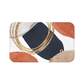 Abstract Bath Mat | Navy Blue, Burnt Orange, Gold