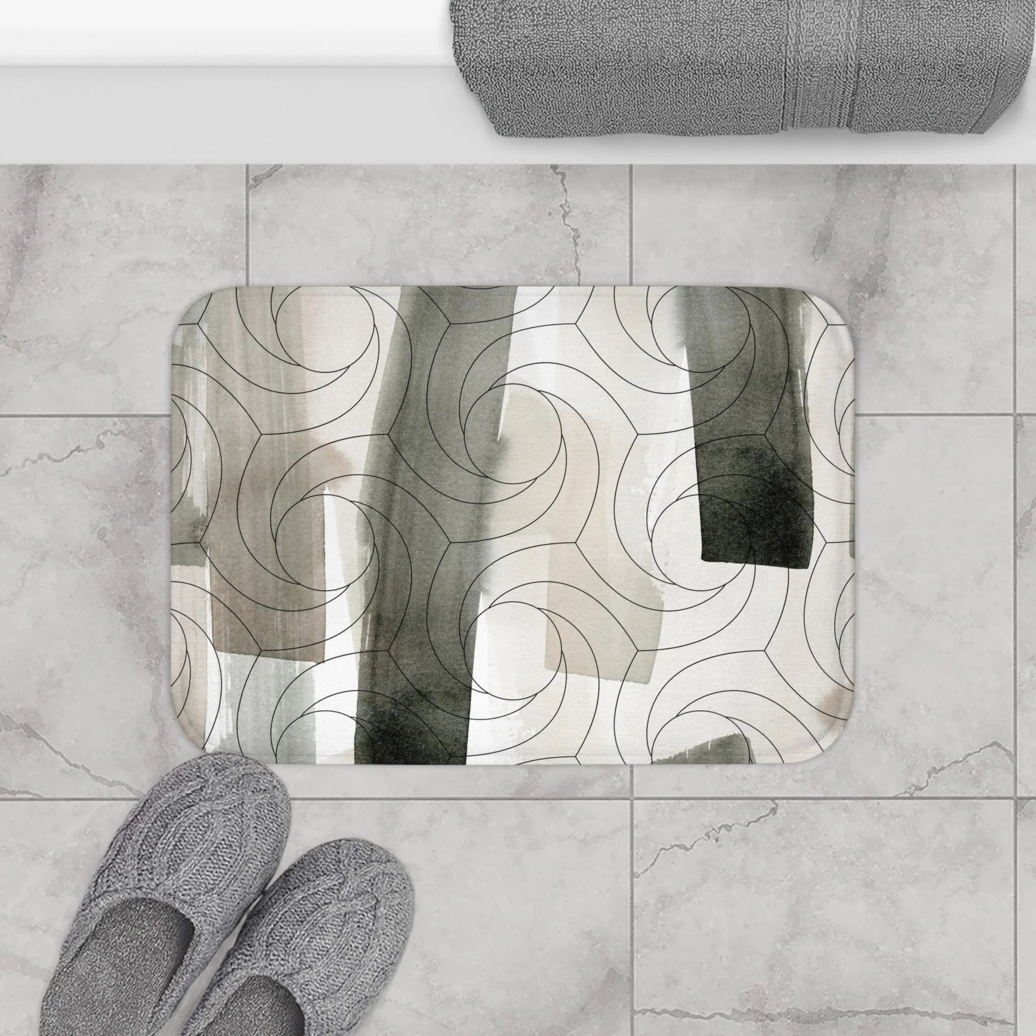 Abstract Bath Mat | Watercolor Beige White