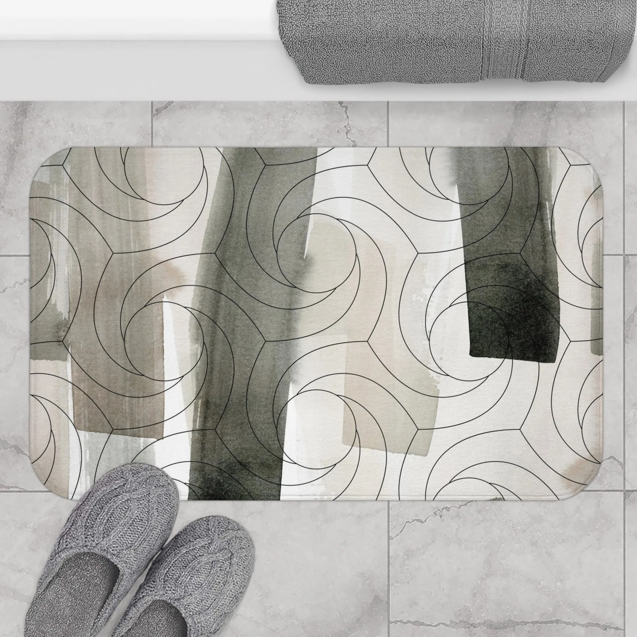 Abstract Bath Mat | Watercolor Beige White