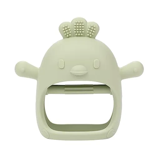 AIXMEET Silicone Baby Teething Toys, chick Baby Teether Toy for 3  Months, Baby Chew Toys for Sucking Needs, Never Drop Baby Mitten Teether for Soothing Teething Pain Relief, Easy Clean (Green)