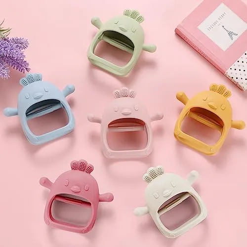 AIXMEET Silicone Baby Teething Toys, chick Baby Teether Toy for 3  Months, Baby Chew Toys for Sucking Needs, Never Drop Baby Mitten Teether for Soothing Teething Pain Relief, Easy Clean (Green)
