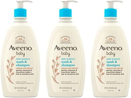 Aveeno Baby Daily Moisture Gentle Body Wash & Shampoo with Oat Extract, 2-in-1 Baby Bath Wash & Hair Shampoo, Tear- & Paraben-Free for Hair & Sensitive Skin, Lightly Scented, 18 fl. oz