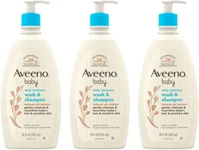 Aveeno Baby Daily Moisture Gentle Body Wash & Shampoo with Oat Extract, 2-in-1 Baby Bath Wash & Hair Shampoo, Tear- & Paraben-Free for Hair & Sensitive Skin, Lightly Scented, 18 fl. oz