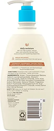Aveeno Baby Daily Moisture Gentle Body Wash & Shampoo with Oat Extract, 2-in-1 Baby Bath Wash & Hair Shampoo, Tear- & Paraben-Free for Hair & Sensitive Skin, Lightly Scented, 18 fl. oz