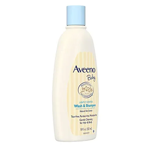 Aveeno Baby Daily Moisture Gentle Body Wash & Shampoo with Oat Extract, 2-in-1 Baby Bath Wash & Hair Shampoo, Tear- & Paraben-Free for Hair & Sensitive Skin, Lightly Scented, 18 fl. oz