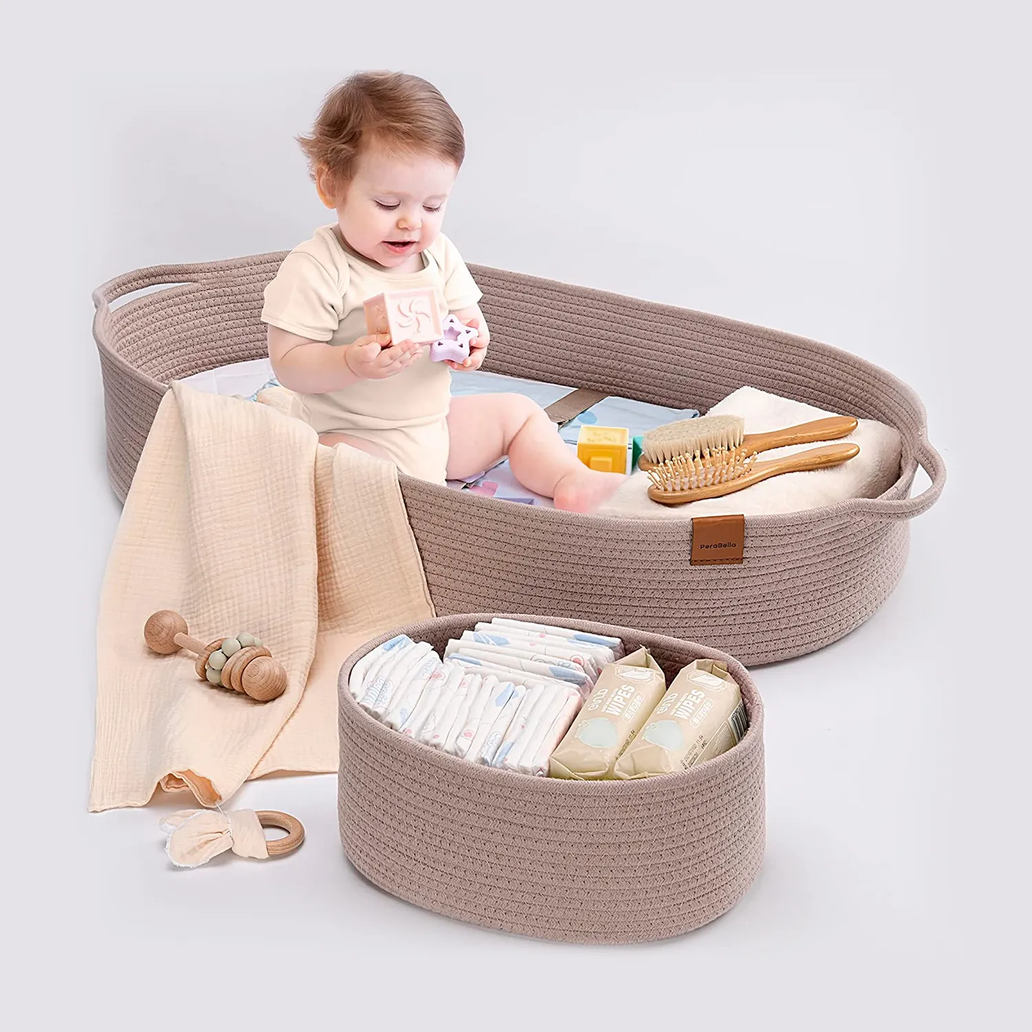 Baby Changing Basket -Dusty Pink