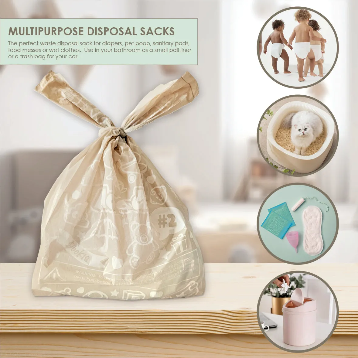 Baby Disposable Diaper Sacks |  UNSCENTED - 220 Pack