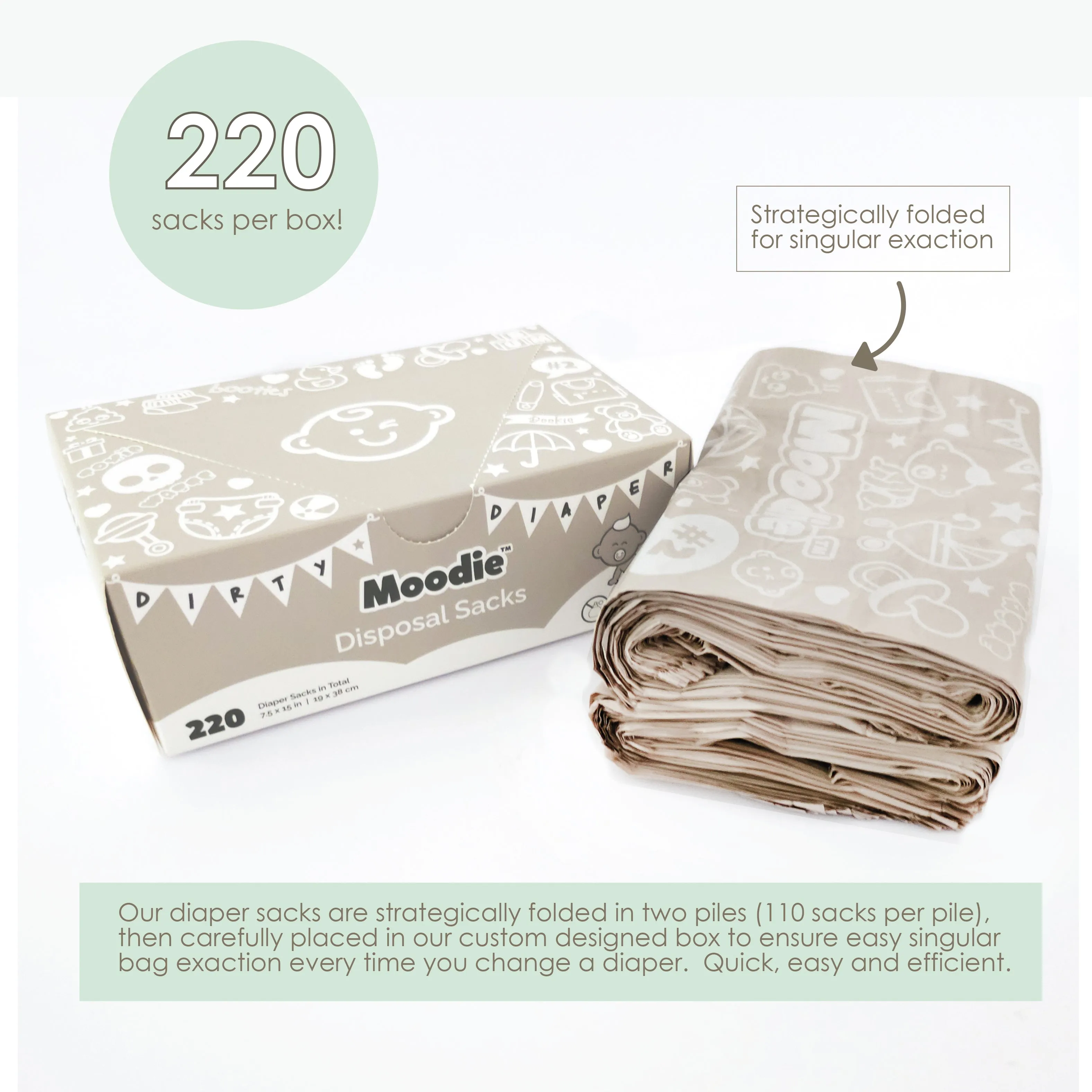 Baby Disposable Diaper Sacks |  UNSCENTED - 220 Pack