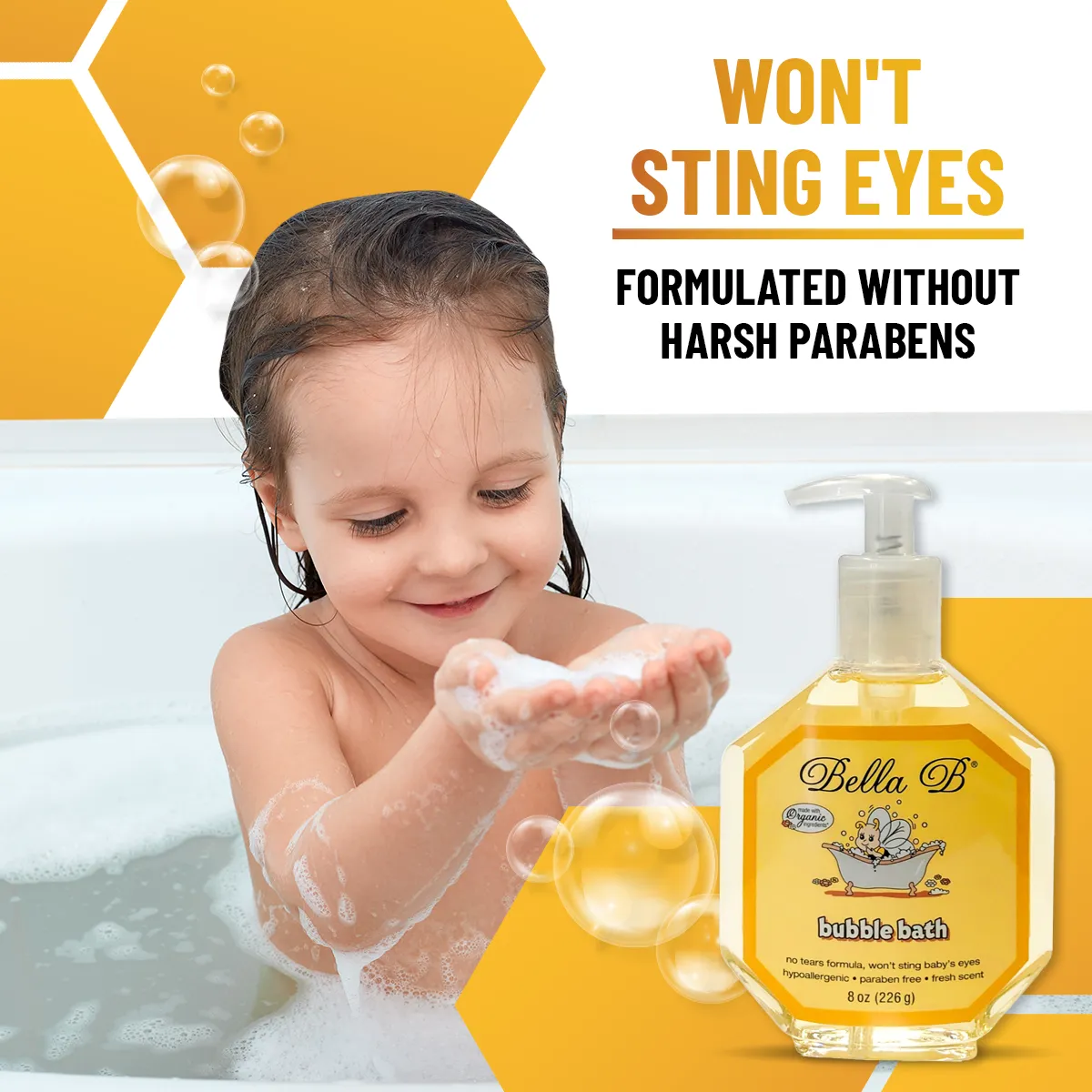 Bella B Bundle - Squeaky Bee Baby Wash & Shampoo 8 oz and Bubble Bath 8 oz