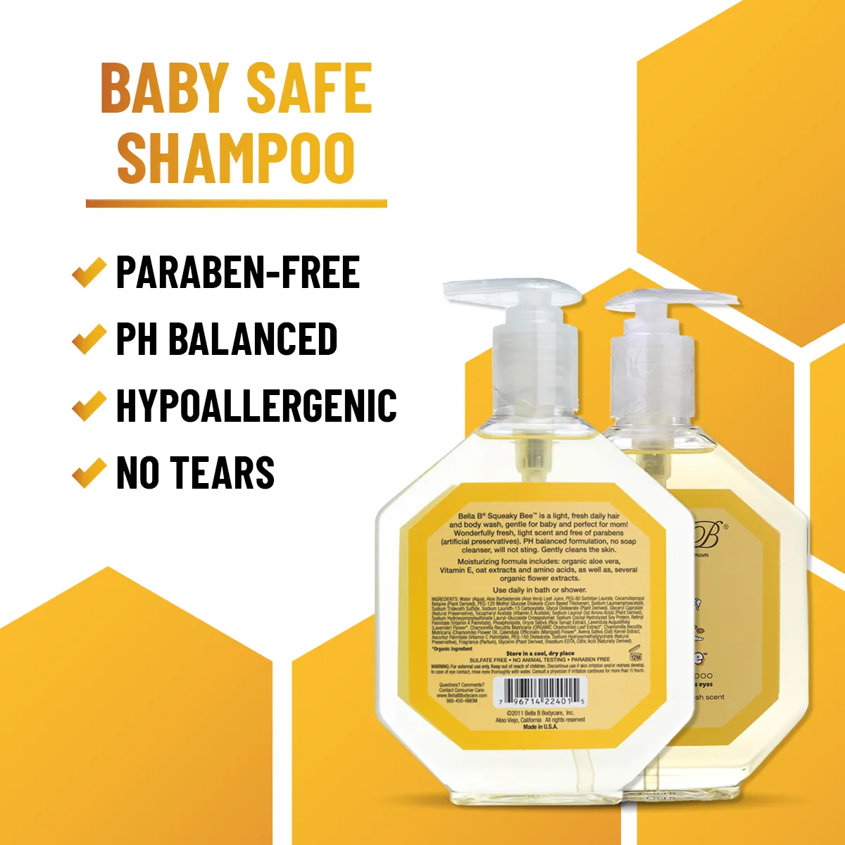 Bella B Bundle - Squeaky Bee Baby Wash & Shampoo 8 oz and Bubble Bath 8 oz