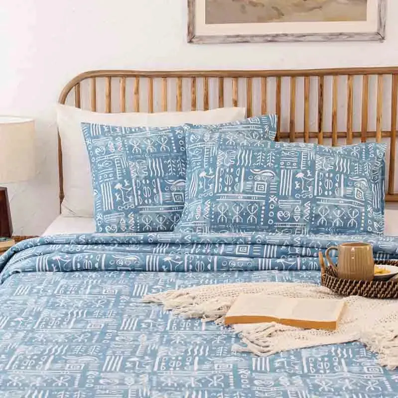 Blue Gamathi Cotton Dohar | Single Size | 60 x 90 inches
