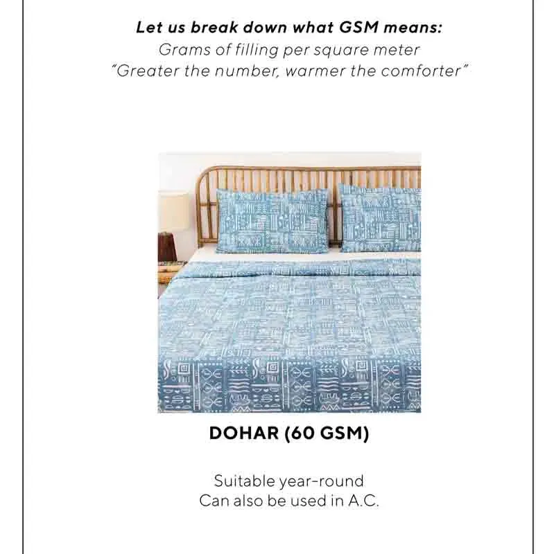 Blue Gamathi Cotton Dohar | Single Size | 60 x 90 inches