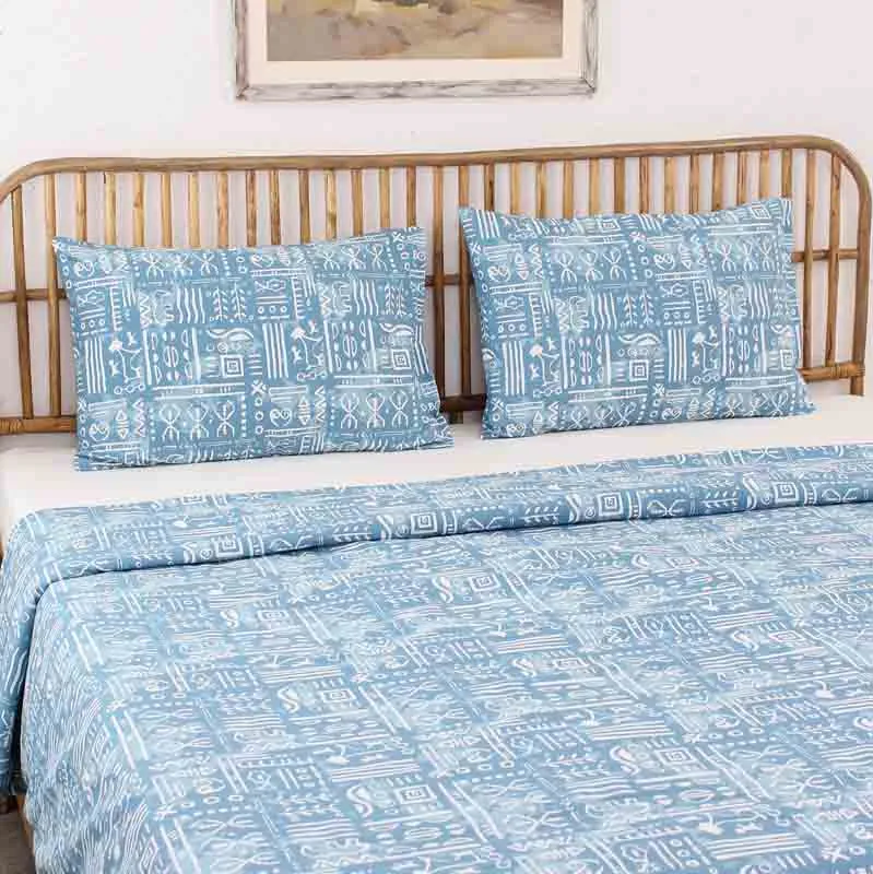 Blue Gamathi Cotton Dohar | Single Size | 60 x 90 inches