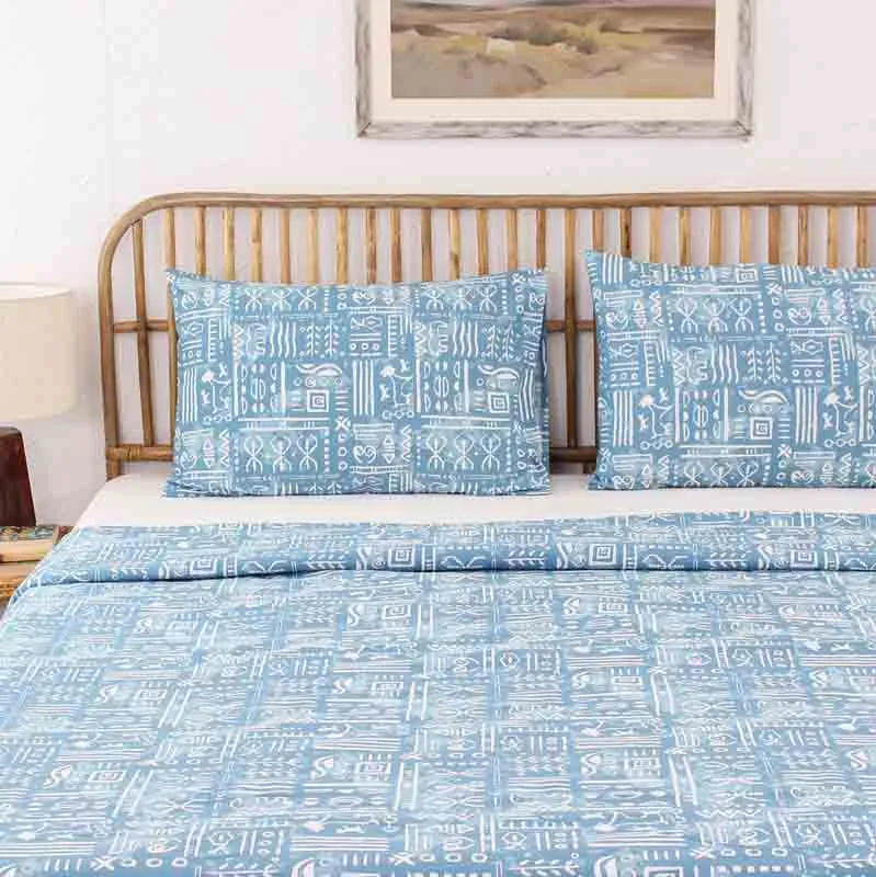 Blue Gamathi Cotton Dohar | Single Size | 60 x 90 inches