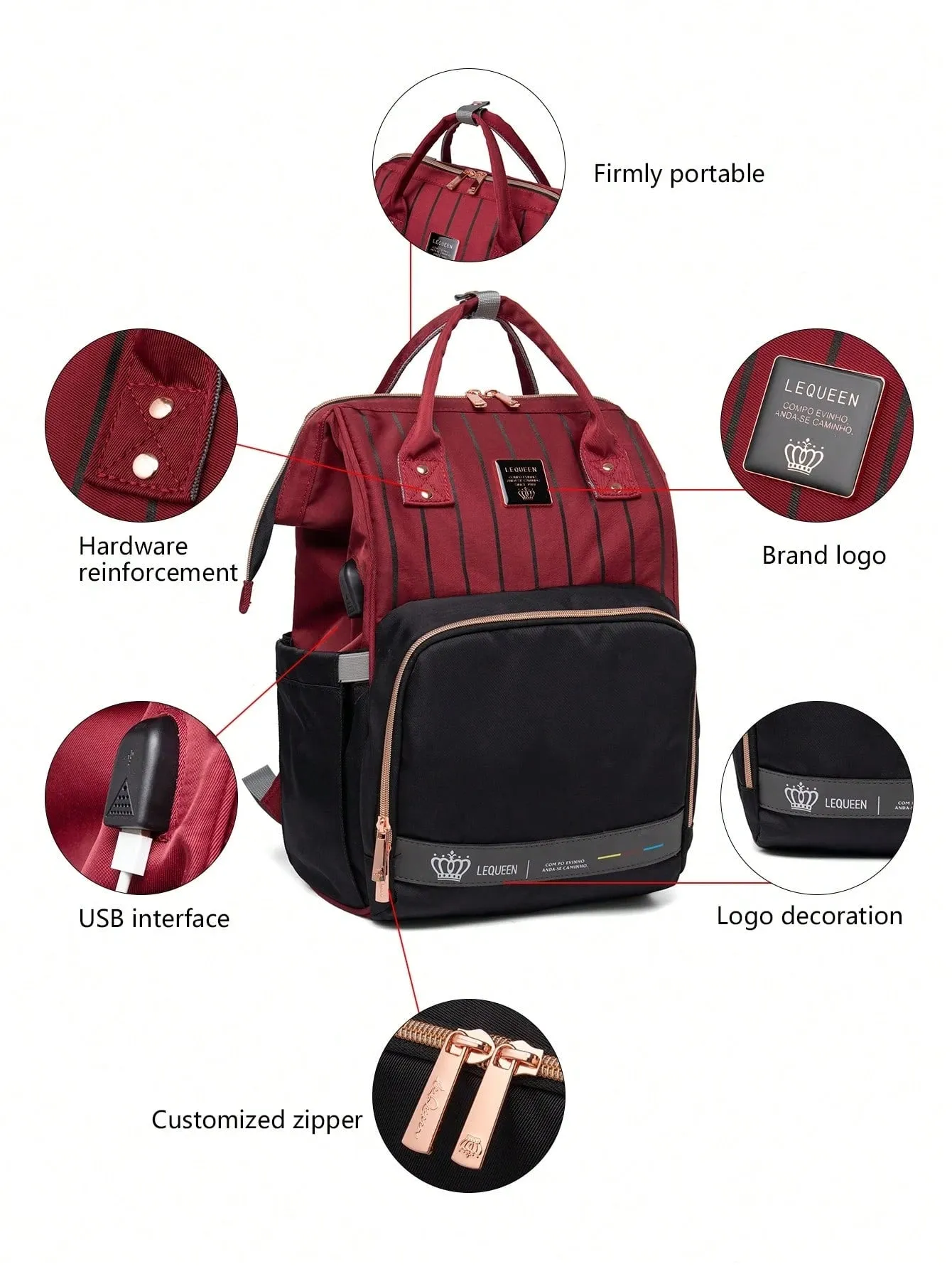 Burgundy LeQueen Baby Diaper Bag - 4th Gold New Generation