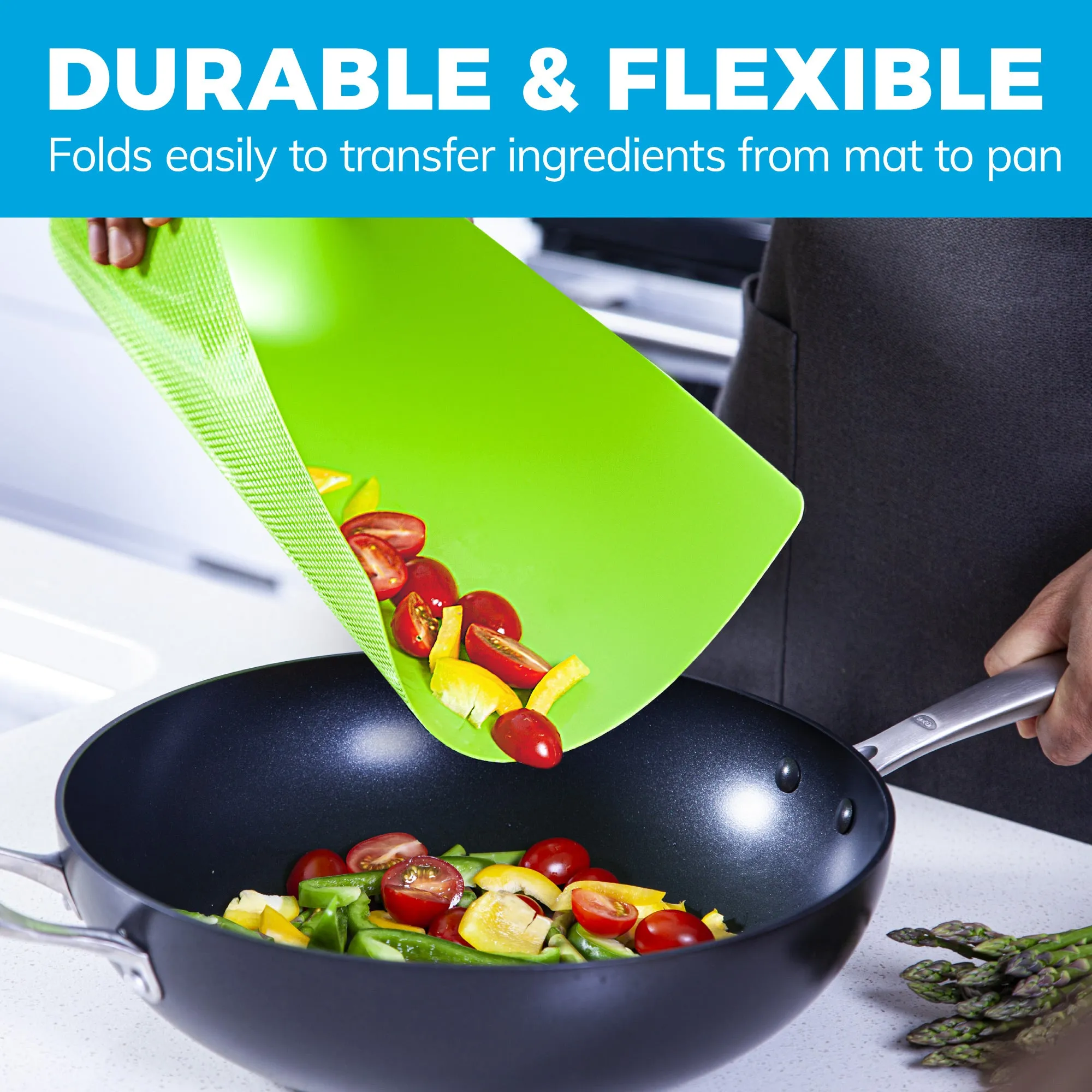 Easy-to-Clean Bamboo Wood Cutting Board with set of 6 Color-Coded Flexible Cutting Mats with Food Icons