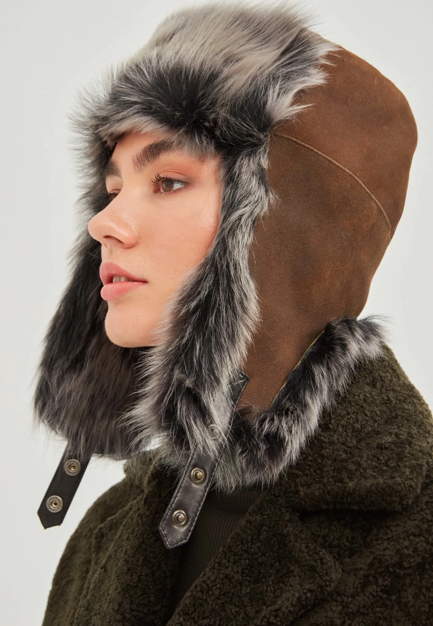 Everest Unisex Shearling Trapper Winter Hat - Khaki