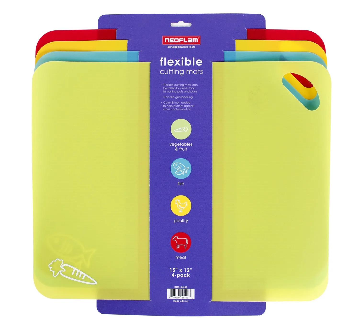 Flexible Cutting Mats 4 Piece with Non-Slip Grip in Multicolor