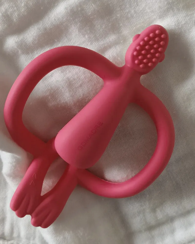 GDMADRE baby chew, match monkey baby teether, baby bite soothing molar stick soft silicone teething toy, ruby red