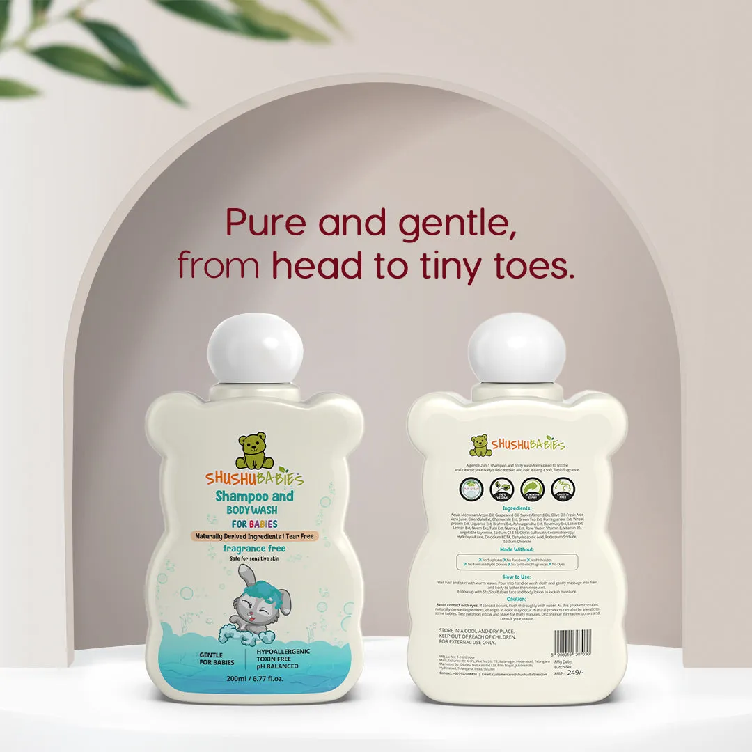 Gentle Fragrance-Free Shampoo and Body Wash for Babies - All-Natural Care 200ml