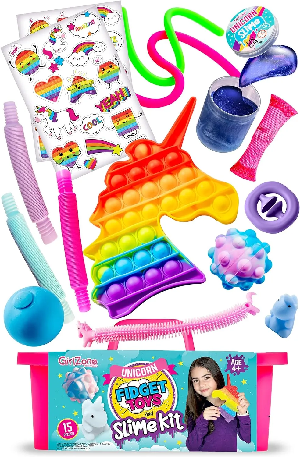 GirlZone Box of 15 Fidgets including Slime
