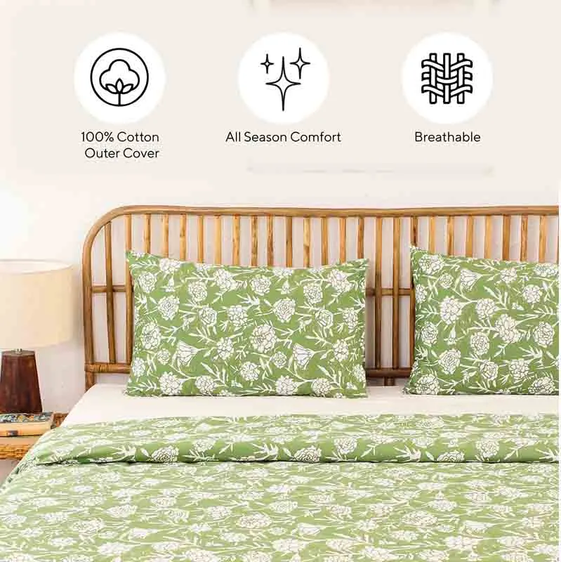 Green Genda Phool Cotton Dohar | Double Size | 90 x 108 Inches