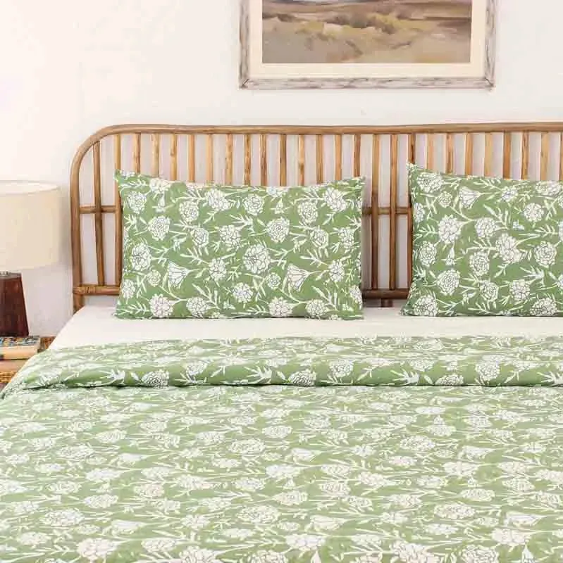 Green Genda Phool Cotton Dohar | Double Size | 90 x 108 Inches