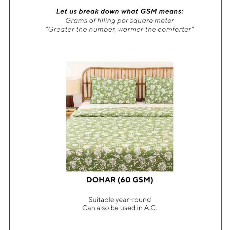 Green Genda Phool Cotton Dohar | Double Size | 90 x 108 Inches