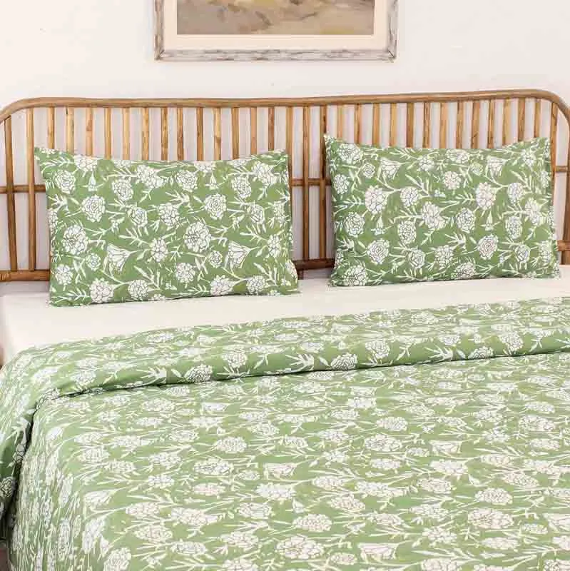 Green Genda Phool Cotton Dohar | Double Size | 90 x 108 Inches