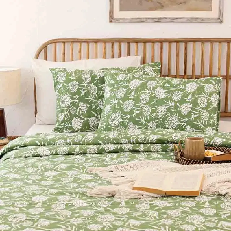 Green Genda Phool Cotton Dohar | Double Size | 90 x 108 Inches