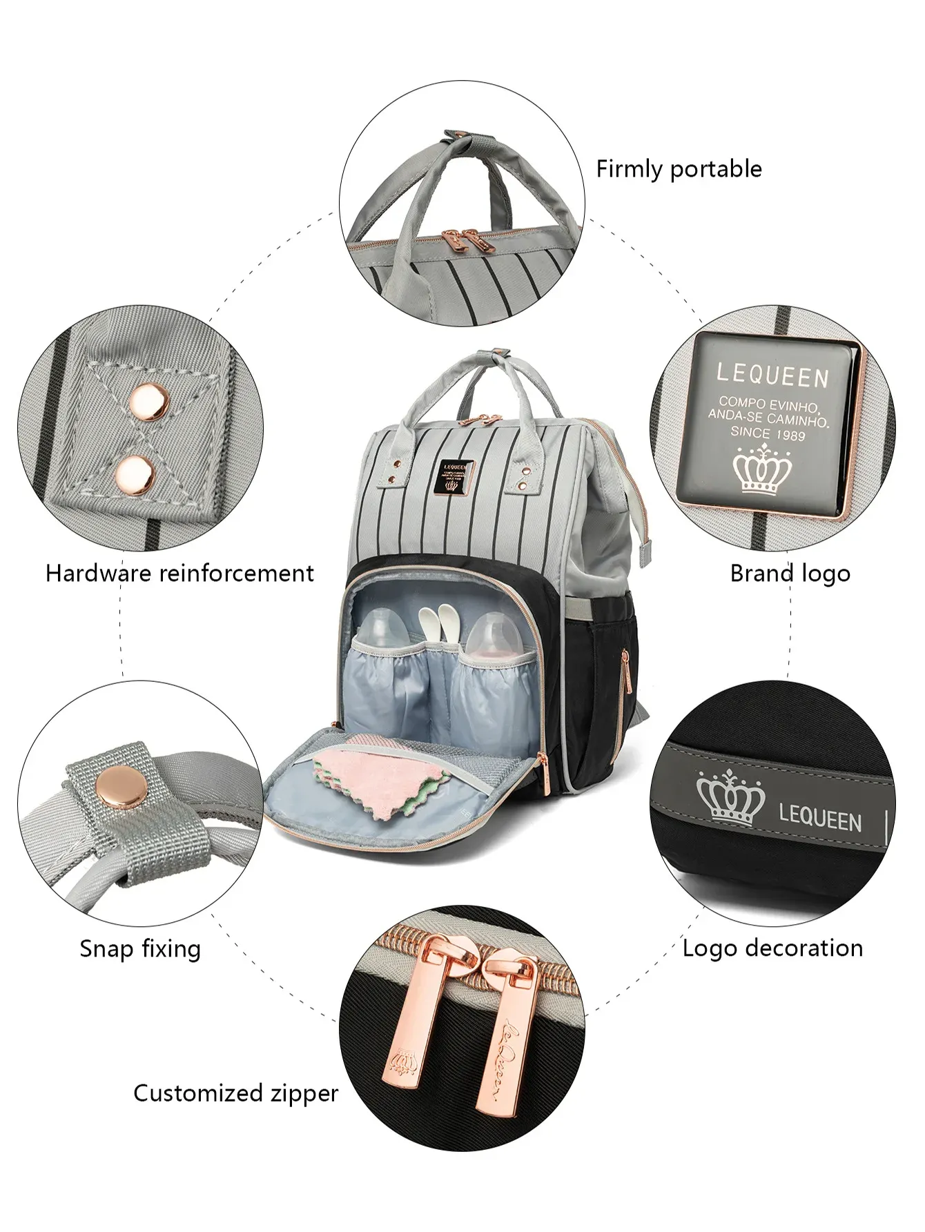 Grey/Black Lequeen Diamond 7TH Edition Waterproof Original Diaper Bag