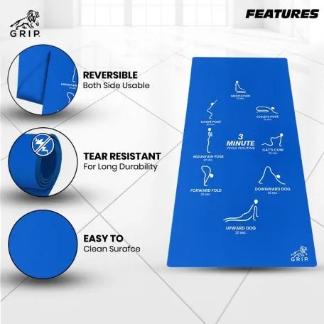 Grip Extra Large 38 Inches X 80 Inches, 13MM Thickness, Blue Color, Chakra With Alignment Design Yoga Mats For Men & Women