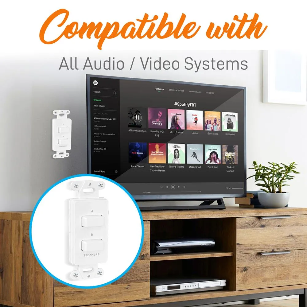 In-Wall Speaker Selector Switch, Wall Plate Speaker Control
