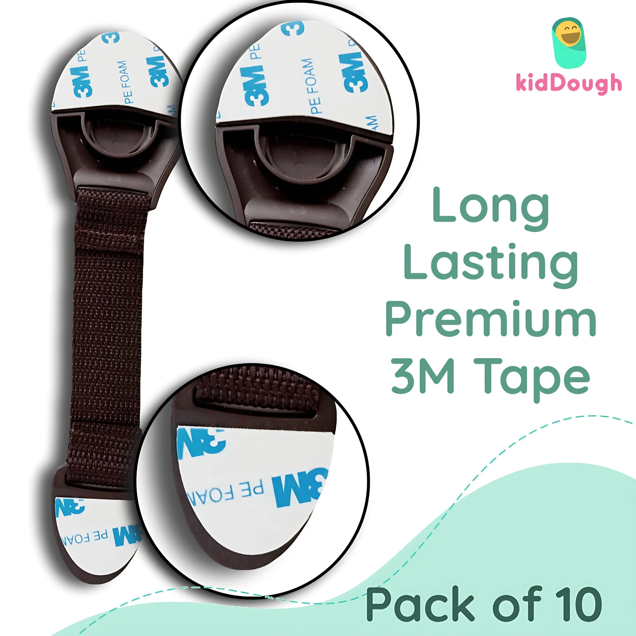 KidDough Furniture Safety Locks for Kids- Pack of 10 Brown Locks