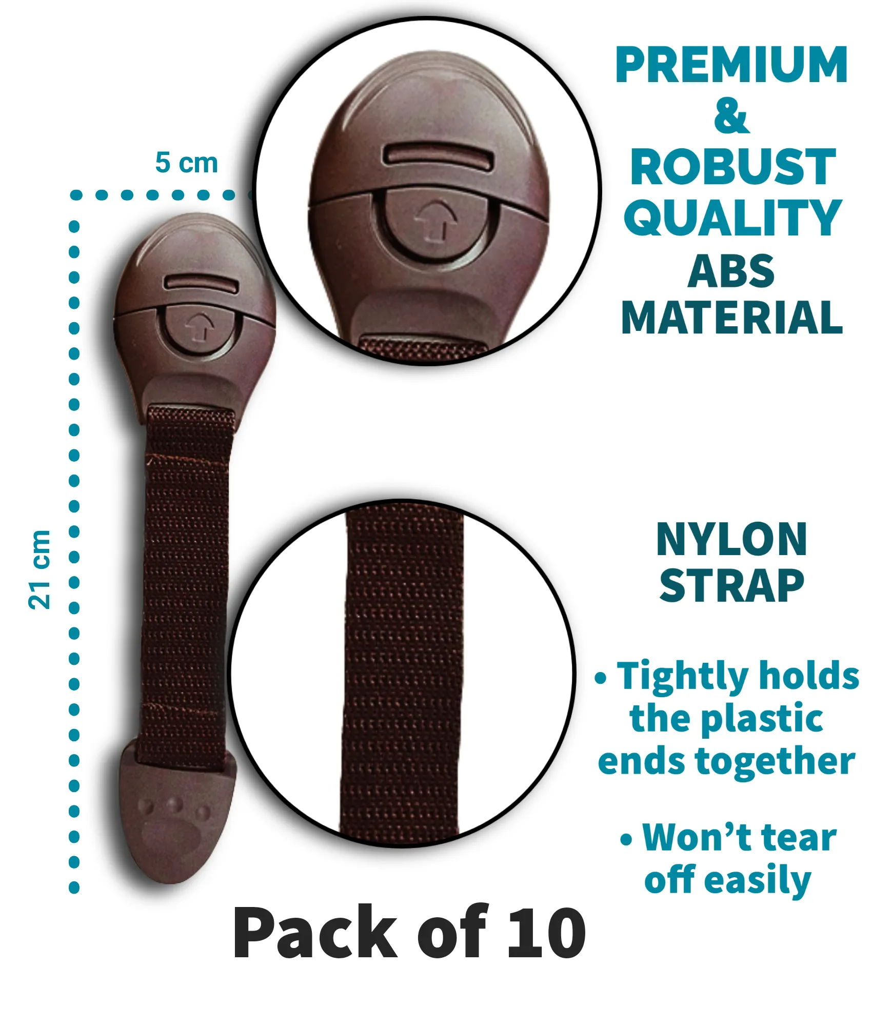 KidDough Furniture Safety Locks for Kids- Pack of 10 Brown Locks