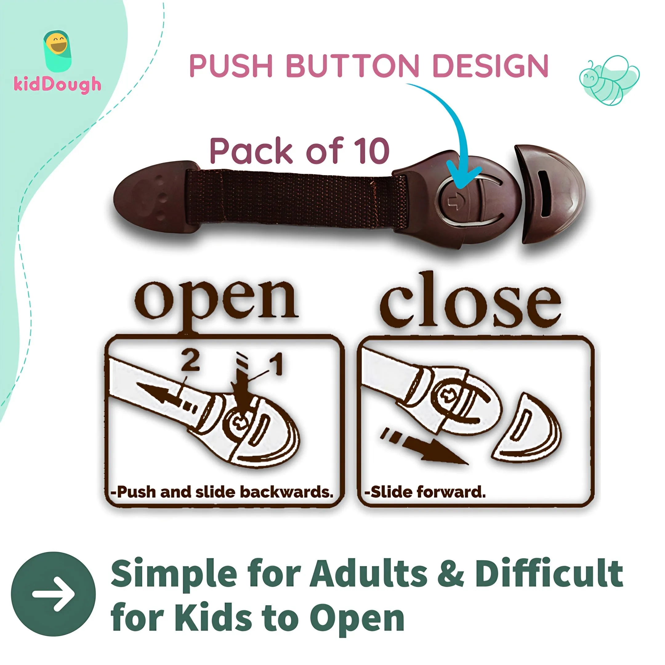 KidDough Furniture Safety Locks for Kids- Pack of 10 Brown Locks
