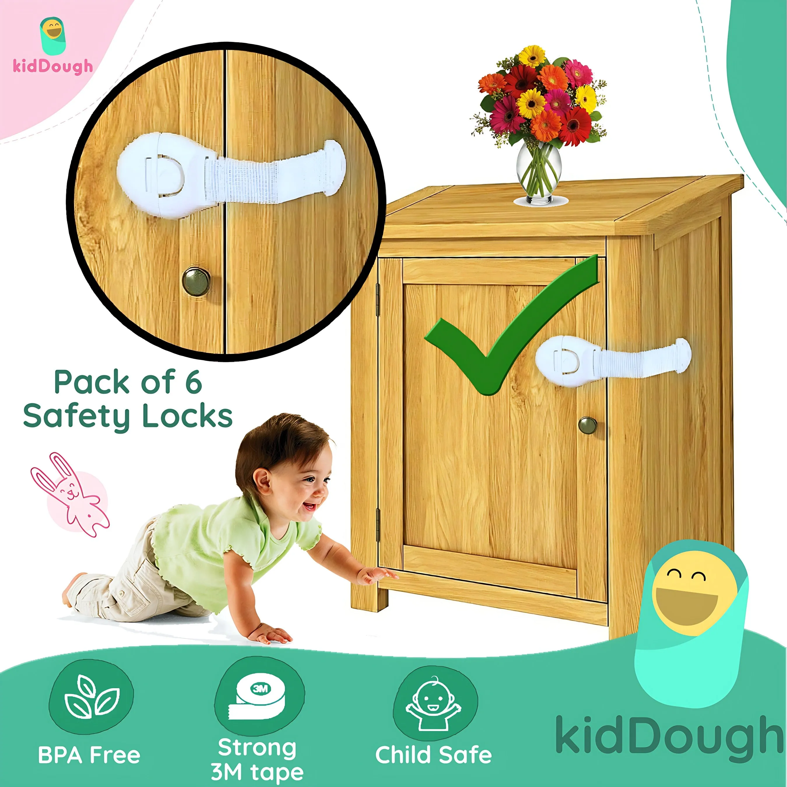 KidDough Furniture Safety Locks for Kids- Pack of 10 White locks