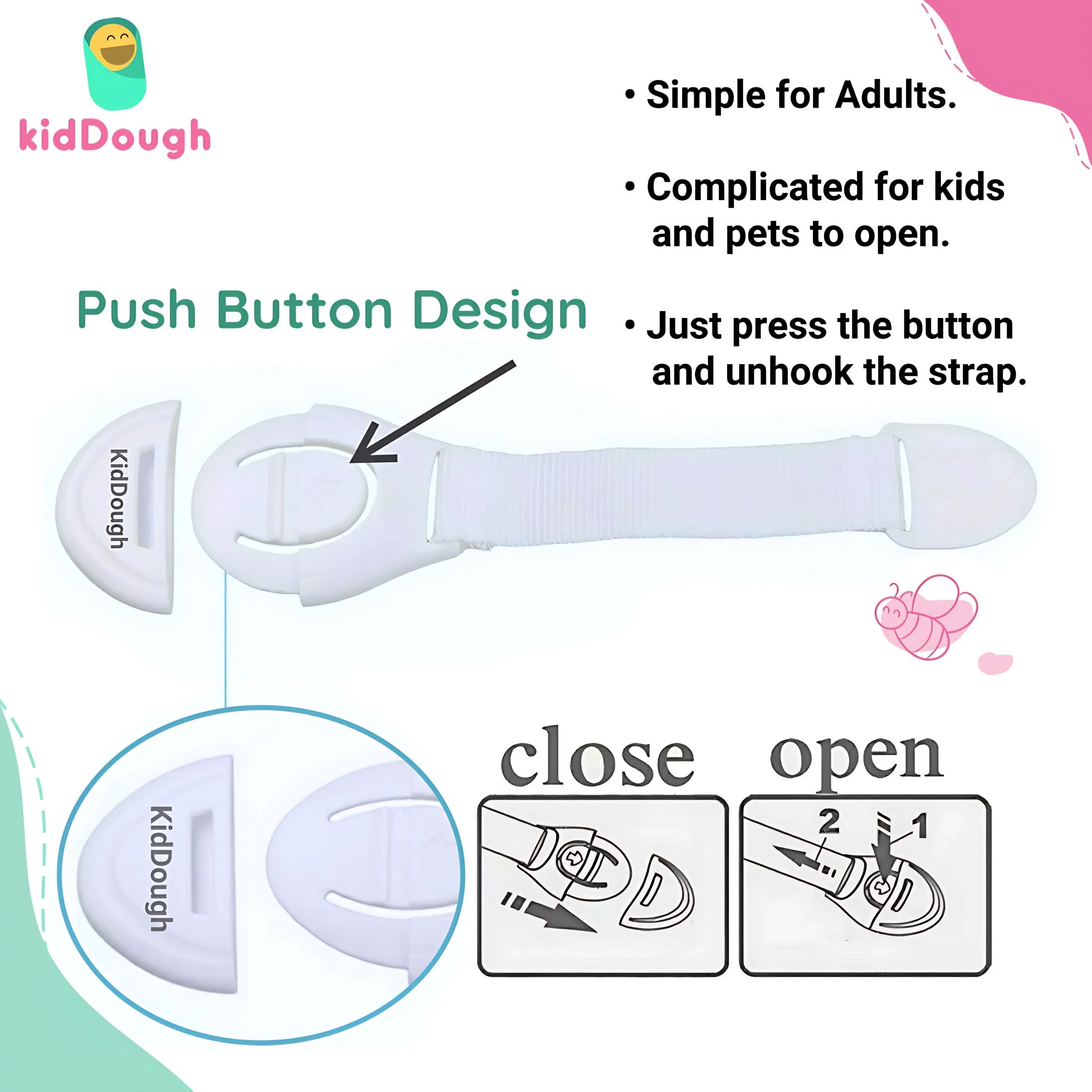 KidDough Furniture Safety Locks for Kids - Pack of 4 Beige   4 White Locks