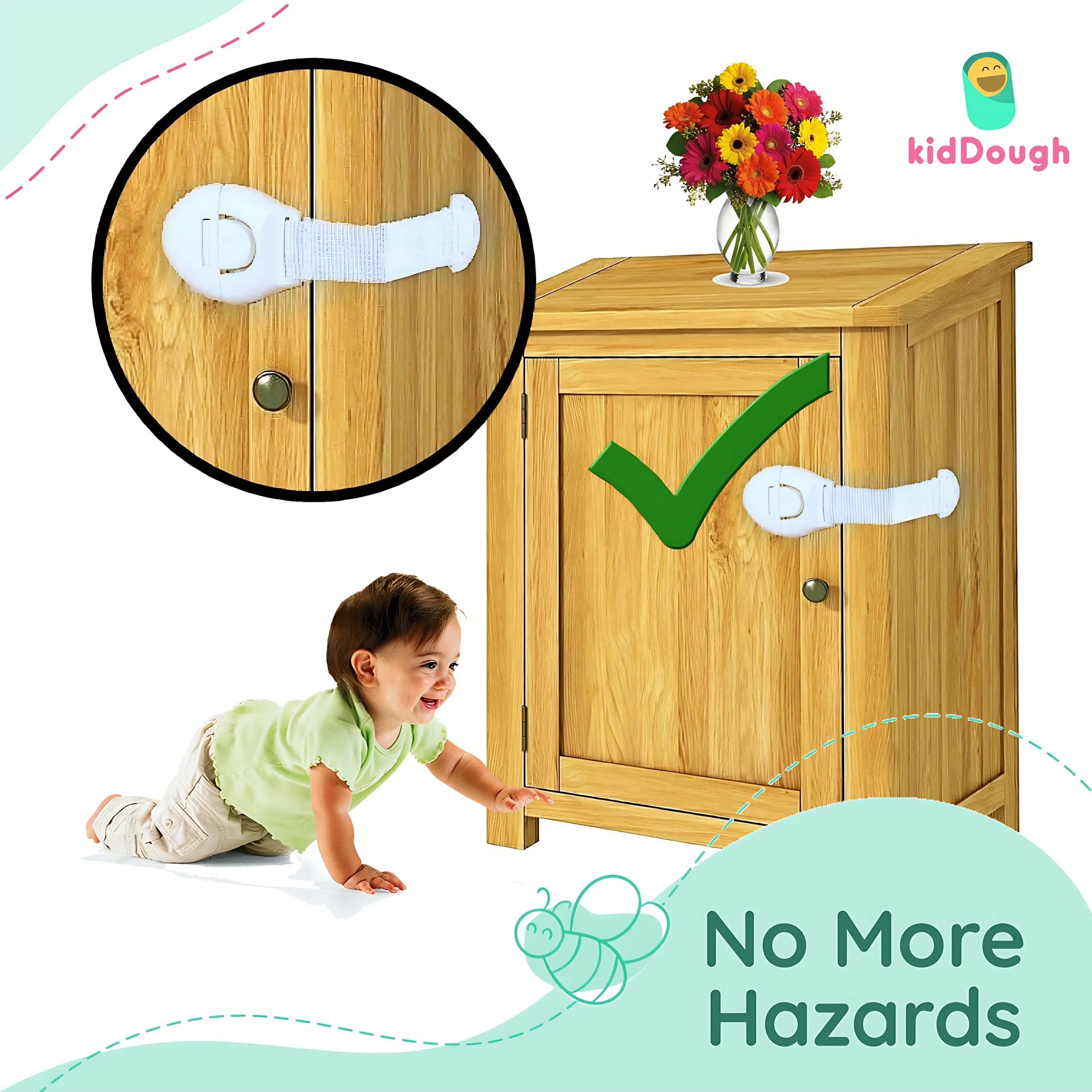 KidDough Furniture Safety Locks for Kids - Pack of 4 Beige   4 White Locks