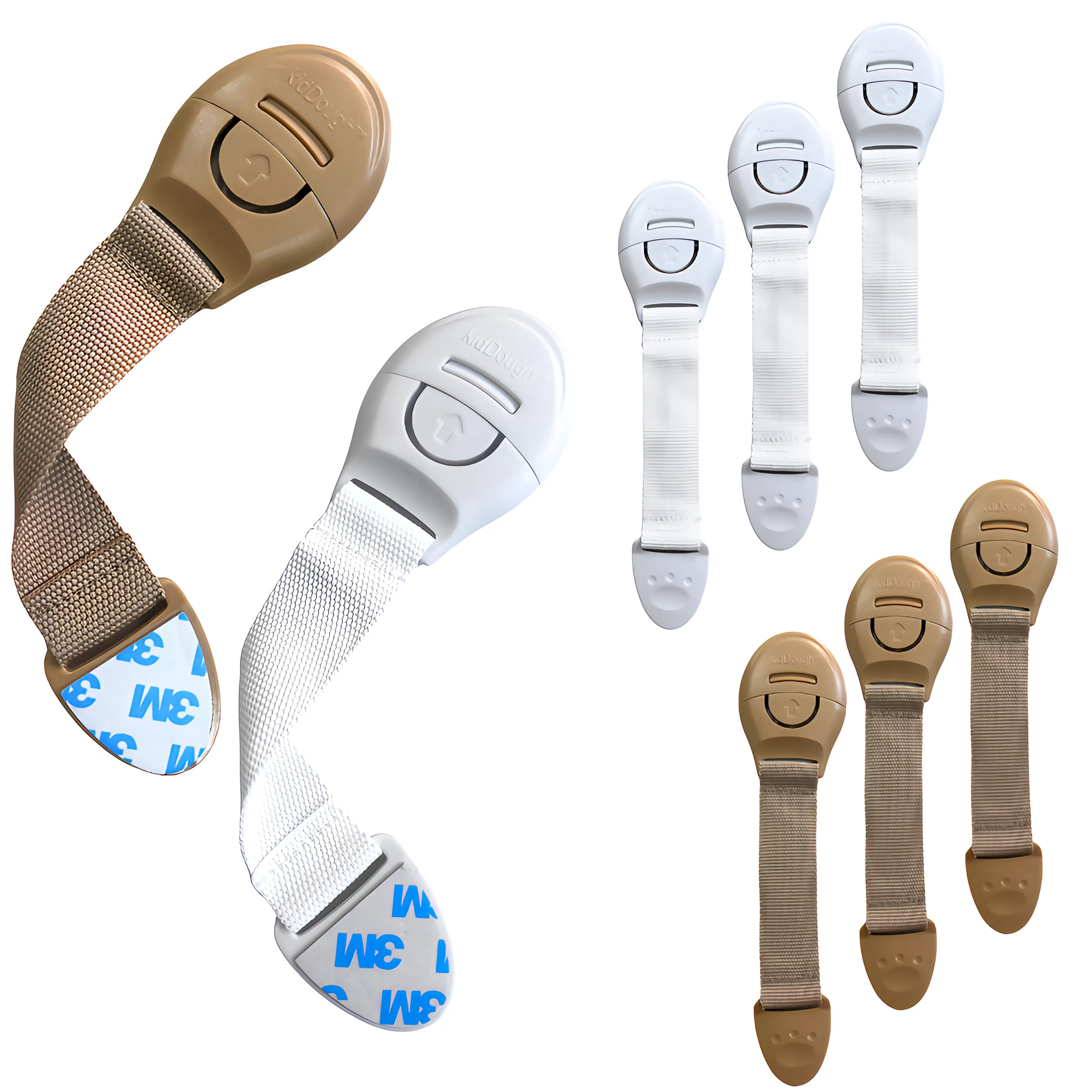 KidDough Furniture Safety Locks for Kids - Pack of 4 Beige   4 White Locks