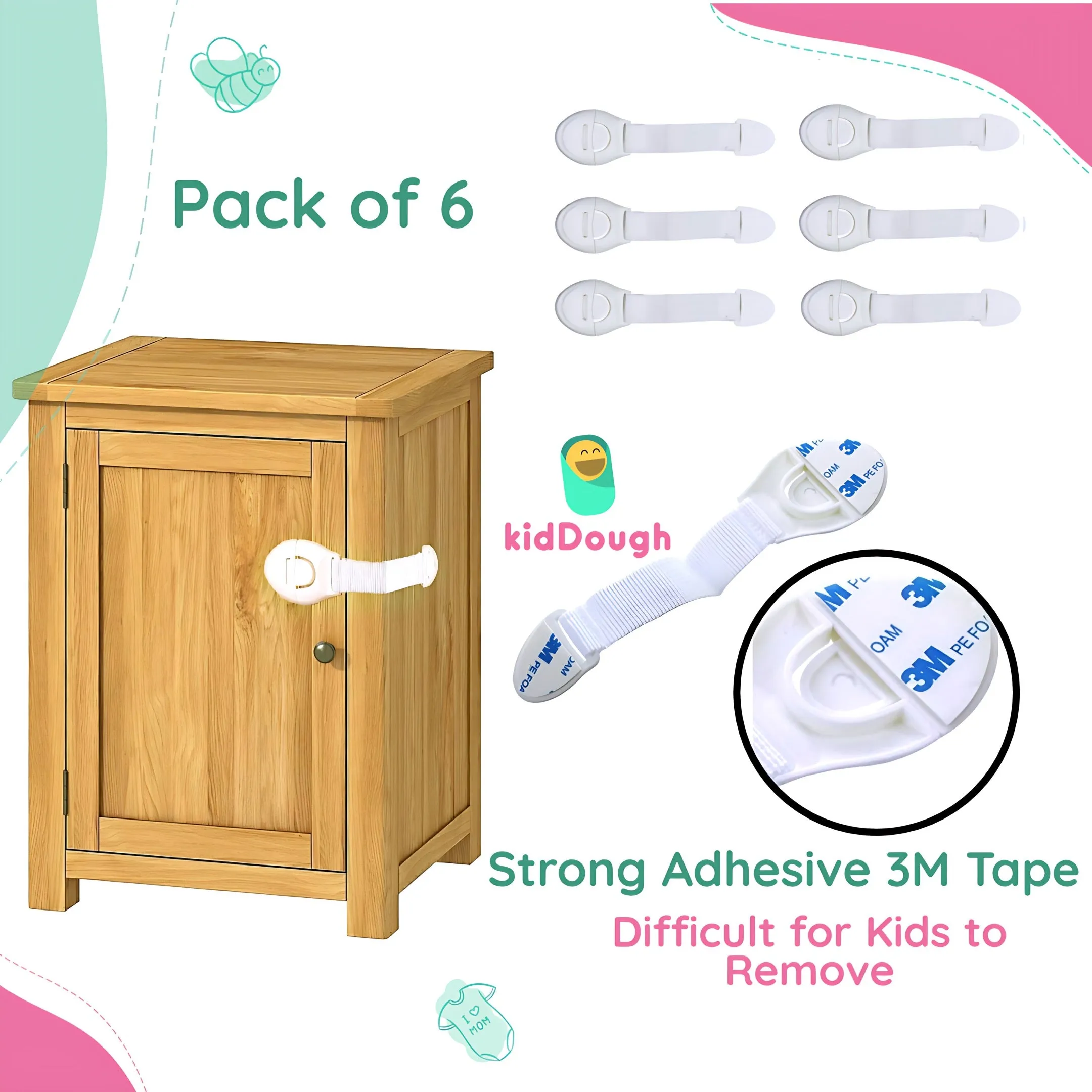 KidDough Furniture Safety Locks for Kids- Pack of 6 White Locks