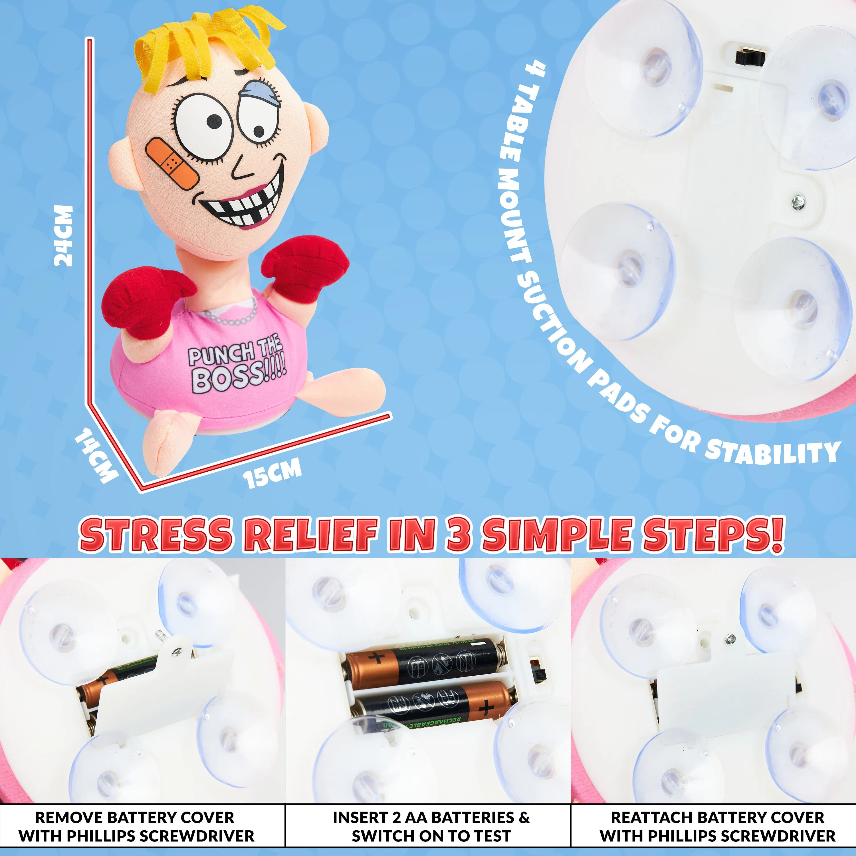 KreativeKraft Stress Relief Toys for Adults - Punch The Boss - Pink