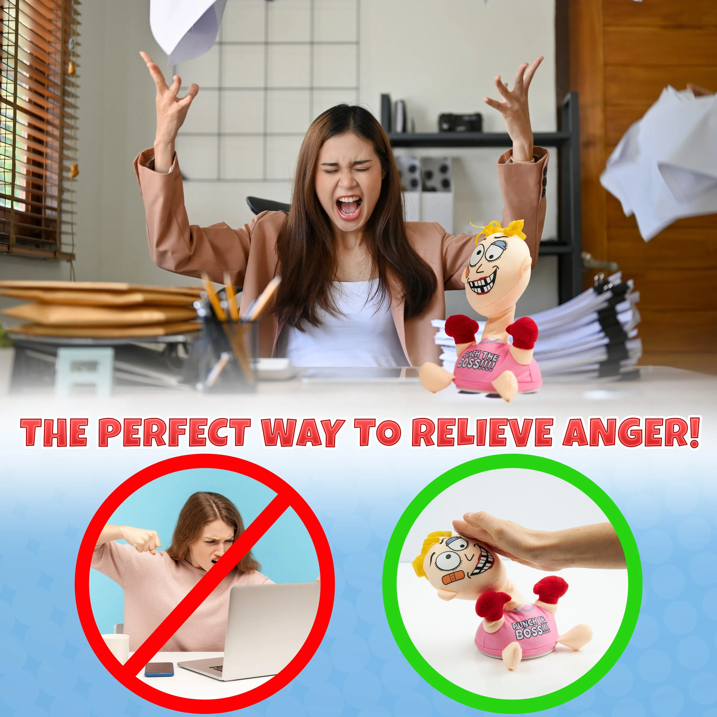 KreativeKraft Stress Relief Toys for Adults - Punch The Boss - Pink
