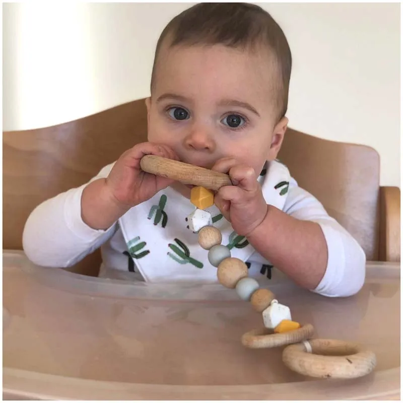 Luxury Silicone & Wood Teether/Play Toy - Navy Monstera